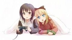Anime anime girls two women controllers Gamer open mouth blonde