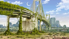 Anime artwork City nature Japan fantasy art apocalyptic