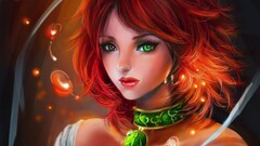 Anime artwork Women heterochromia anime girls necklace redhead