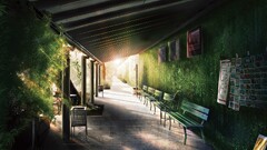 Anime bench sunlight building