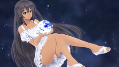 Anime blue eyes dress long hair black hair anime girls sun dress