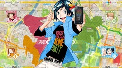 anime boys Anime looking at viewer smartphone blue hair colorful