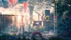 Anime cityscape City Plants sky