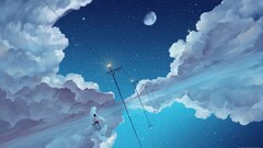 Anime clouds sky night moon blue