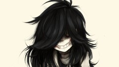 Anime dark hair smiling long hair Simple Background