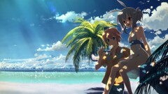 Anime DJ Max beach dappled sunlight anime girls palm trees