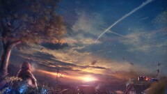 Anime fantasy art sky Trees