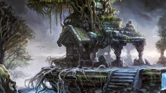 Anime fantasy art Trees ruin