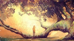 Anime forest artwork anime girls nature Beige