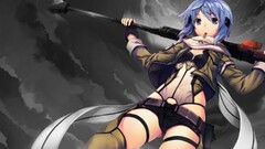 anime girls Anime blue hair weapon pants sword art online