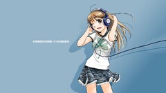 anime girls Anime brunette headphones one eye closed open mouth
