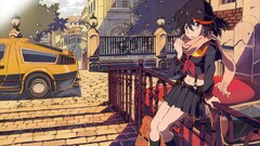 anime girls Anime Car City urban dark hair miniskirt