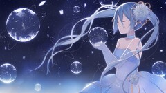anime girls Anime closed eyes blue hair long hair dress
