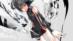 anime girls Anime dark hair barefoot painted nails red eyes