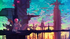 anime girls Anime fantasy art Technology cranes (machine) sky