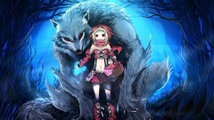 anime girls Anime fantasy girl creature apples miniskirt blue