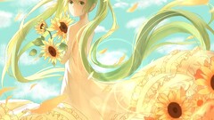 anime girls Anime Flowers Plants yellow flowers Sunflowers