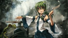 anime girls Anime green hair frog green eyes touhou