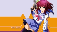 anime girls Anime gun weapon miniskirt green eyes redhead