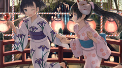 anime girls Anime kimono lantern mask