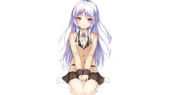 anime girls Anime kneeling Simple Background long hair