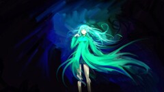 anime girls Anime long hair cyan Turquoise blue dark cyan hair