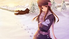 anime girls Anime red eyes winter snow women outdoors Women cold