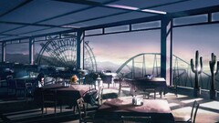 anime girls Anime sitting table Flowers Sunflowers