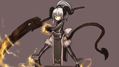 anime girls Anime standing tail horns red eyes Women fantasy art