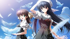 anime girls Anime two women one eye closed dark hair long hair