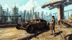 anime girls apocalyptic Anime cityscape vehicle