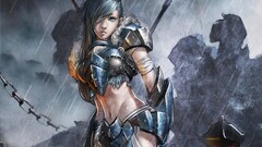 anime girls Armored Anime belly rain chains fantasy art