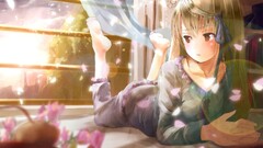 anime girls barefoot Anime legs up indoors