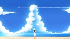 anime girls beach Anime sky clouds Aircraft