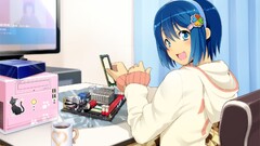 anime girls blue hair computer Anime os-tan