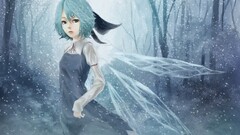 anime girls cirno touhou blue hair wings Anime cyan hair