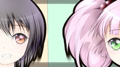 anime girls collage blue eyes green eyes pink hair face Anime