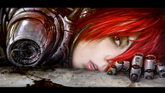 anime girls cyborg artwork Anime face redhead red eyes