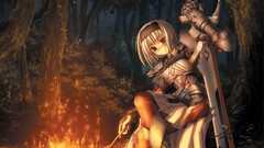 anime girls fantasy girl fire warrior sword fantasy art forest