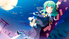 anime girls green hair Kaminoyu Anime moon