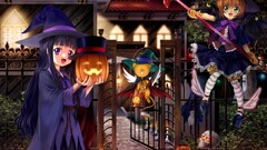 anime girls Halloween card captor sakura Anime witch hat fence