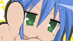 anime girls lucky star izumi konata blue hair green eyes