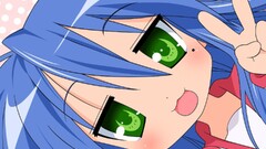anime girls lucky star izumi konata green eyes blue hair