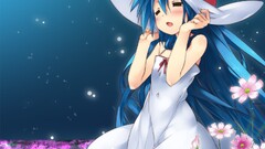 anime girls lucky star izumi konata hat Flowers blue hair Anime