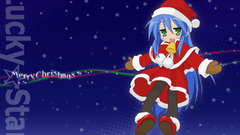 anime girls lucky star izumi konata Santa hats green eyes Anime