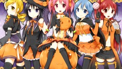 anime girls mahou shoujo madoka magica Halloween thigh highs