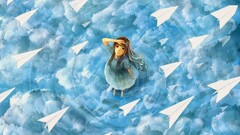 anime girls original characters paperplanes Anime