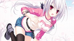 anime girls redhead open mouth stockings boobs Anime