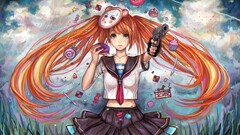 anime girls school uniform gun original characters