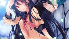 anime girls school uniform red eyes black hair Anime